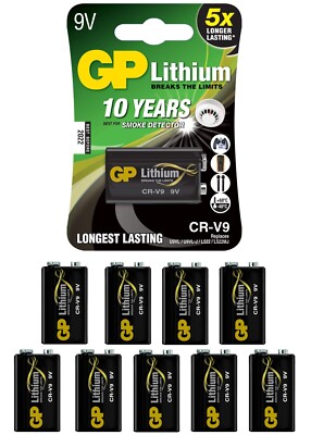 9x1er Blister-GP Batterie Lithium 9V Block E-Block CR-V9 /CRV9 für Rauchmelder  