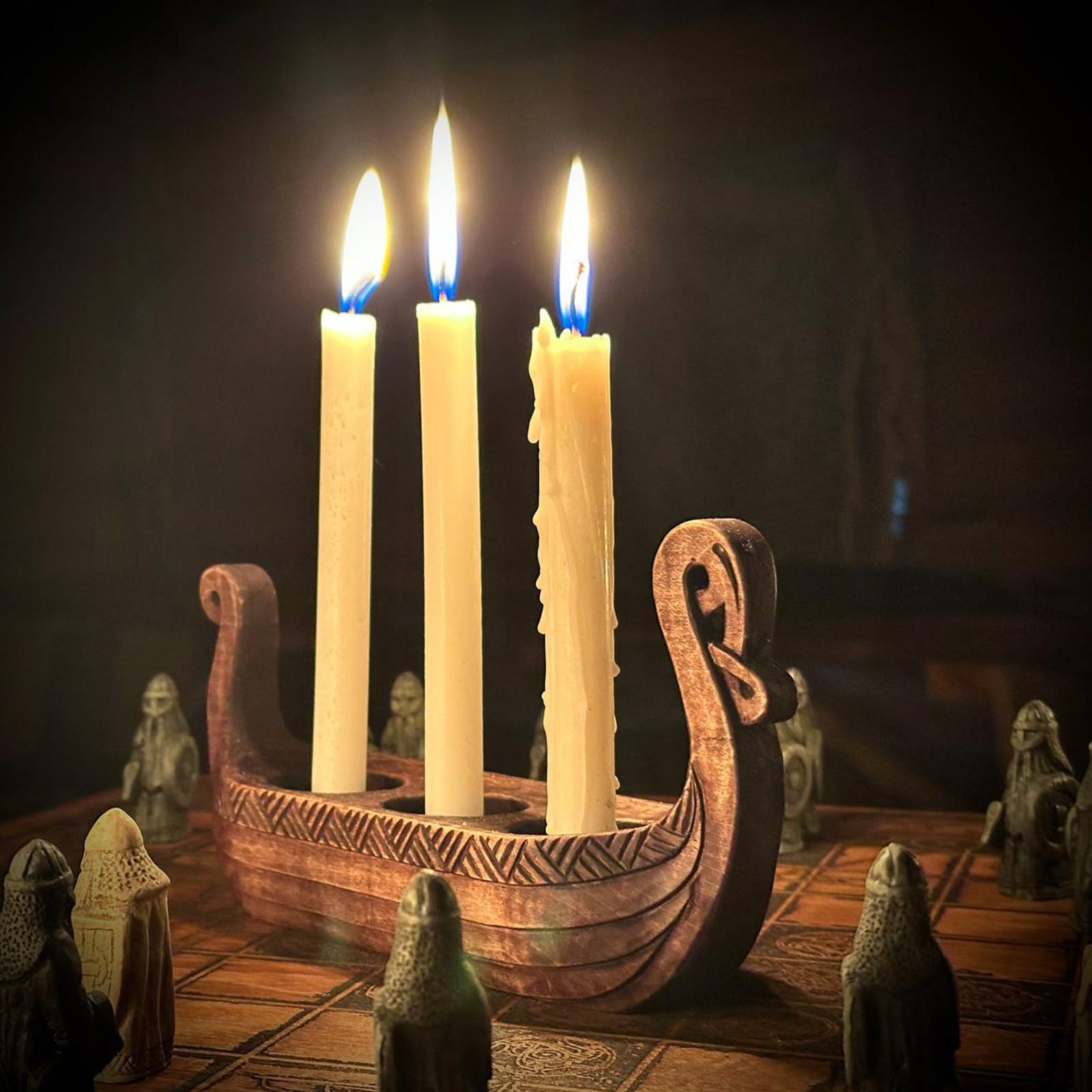 Drakkar For Three Candles In The Shape Of A Viking Longship