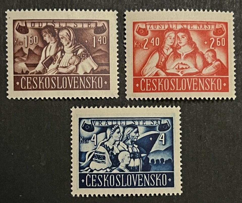 Sellos de viaje: estampillas de Checoslovaquia de 1946 Scott #B160-B162 Mi 505-507 como nuevas MNH OG Foto 2 de 4