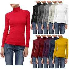 NE PEOPLE Womens Slim Fit Tight Basic Long Sleeve Turtleneck Ribbed Top [NEWT88]