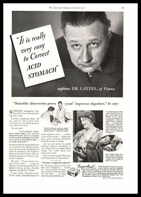 1932 Fleischmann's Yeast ''Correct Acid Stomach'' Dr. Latzel Of Vienna Print Ad