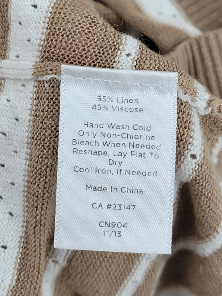 Suéter Talbots Mujer Grande Marrón Blanco Rayas Texturizado Cuello Barco Mezcla de Lino Foto 4 de 4