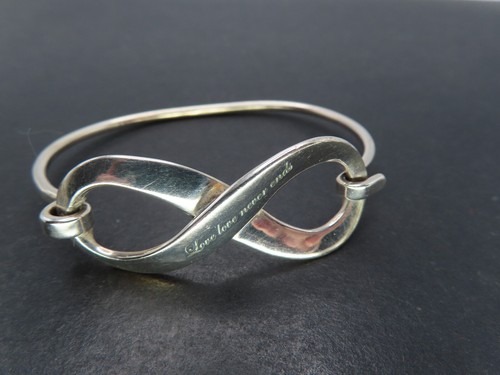 James Avery Sterling Silver Infinity Bangle Bracelet, "Love Never Ends", 13.1g