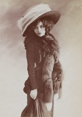 Vintage Woman Large Hat Fur Coat Fashion Portrait Antique Photo Print 24x36