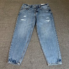 NWT Old Navy Mid-Rise Slouchy Taper Ankle Jeans Distressed Blue Button Fly Sz 4