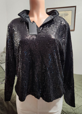 Eloquii Black Sequined Long Sleeve Zippered Collar Blouse Size 18/20 - NTW