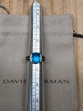 David Yurman Sterling Silver Petite Blue Topaz & Diamond Wheaton Ring Size 5.75