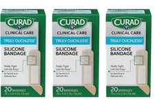 CURAD Truly Ouchless!® Silicone Bandages, .75" x 3", For 3 Count (Pack of 60)