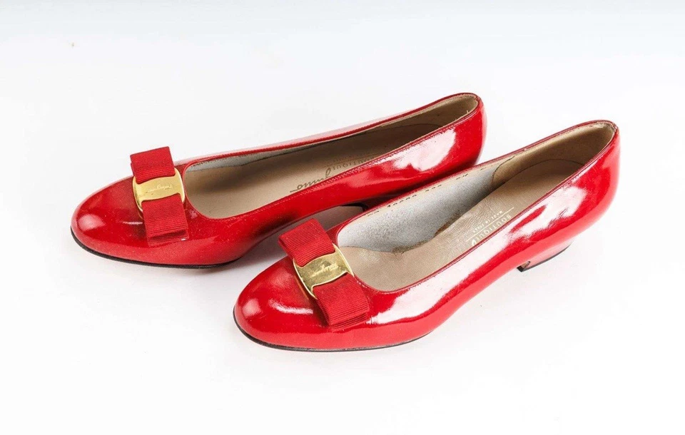 Zapatos de salón Salvatore Ferragamo rojo Vara cuero tacón bloque detalle de lazo talla 6,5 C Foto 3 de 4