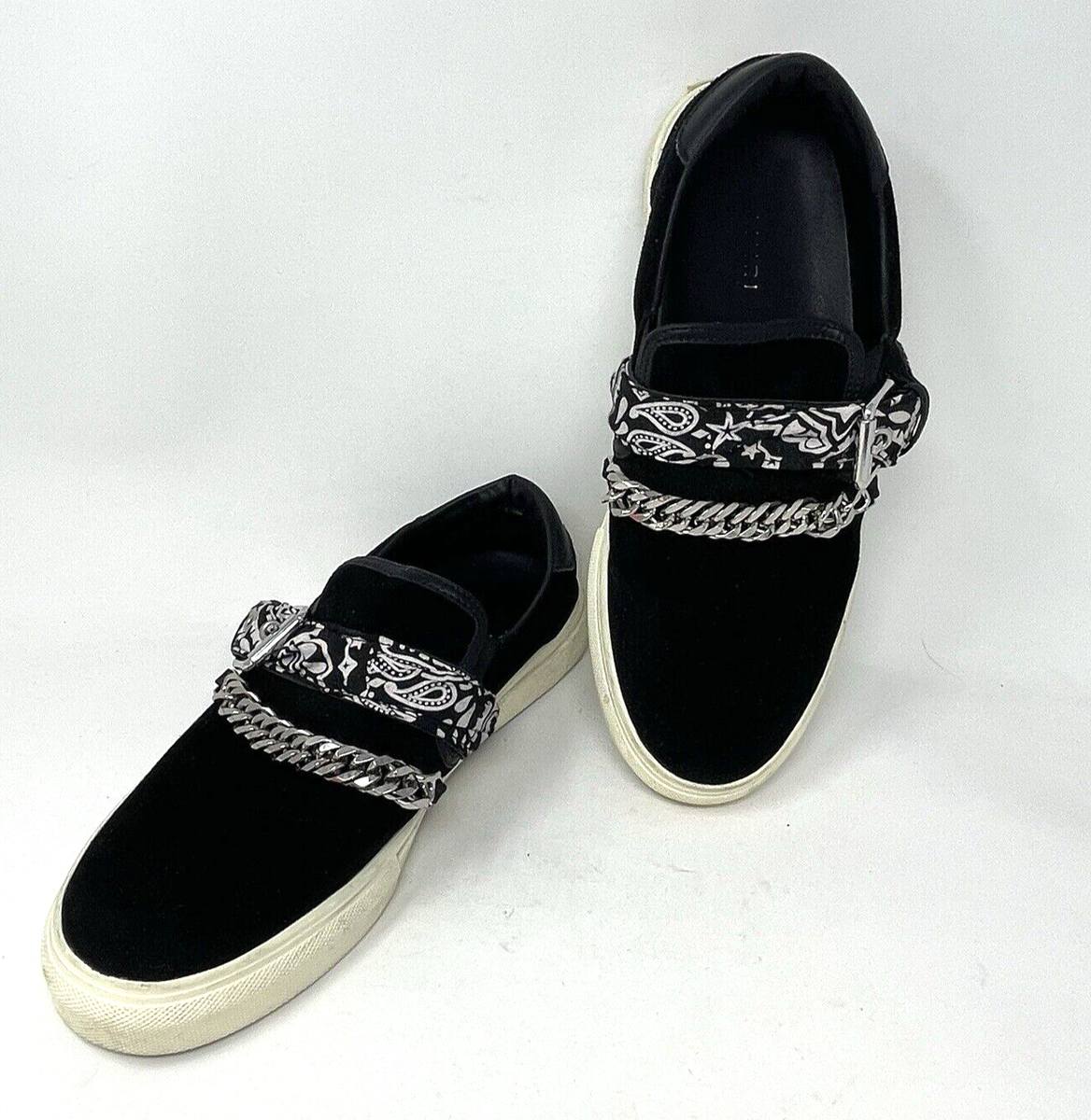 Amiri Mens Shoes 41 Black Suede Leather Bandana Silver Metal Chain