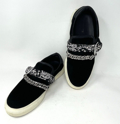Amiri Mens Shoes 41 Black Suede Leather Bandana Silver Metal Chain Buckle Street