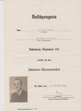 Besitzzeugnis  Infanterie - Sturmabzeichen im Felde . mit Foto