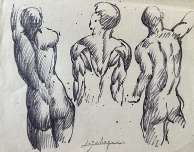 Luis Sahagún (1900 1978)   Original Ink Drawing, Male Nude Study