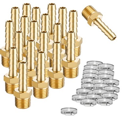 20 PCS Brass Hose Barb Fittings 3/4 NPT To 5/8 Male Thread Adapter Connector