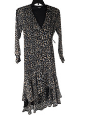 Express Womens Dress Black Gold Flecks Tiered Long Sleeve Wrap V Neck Size S