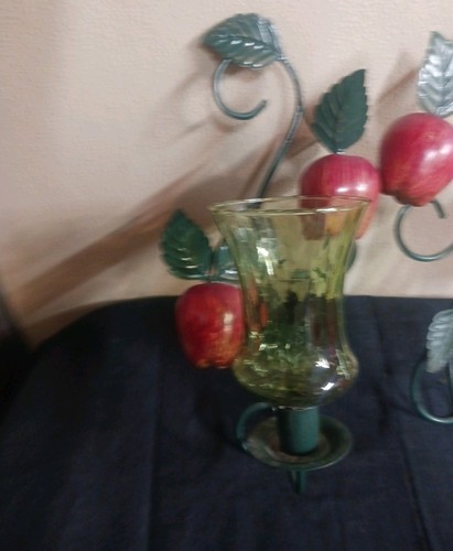 2 Vtg Home Interior Metal Wall Sconce Apple Candle Holders w/ Glass Votive Cups - Bild 4 von 15
