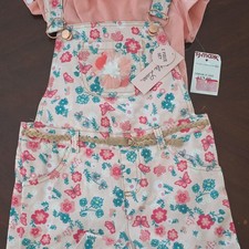 Little Lass Girls Floral Overall Shorts Set Peach Top Size 6 2 Piece Outfit