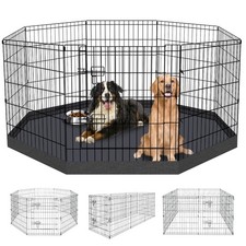Dog Playpen 8Panel Foldable Metal 30in Indoor Outdoor w/ Pad  Cover