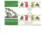 Isle of Man 1974 TT 3p & 3 1/2p Gutter pair FDC cancelled Ramsey