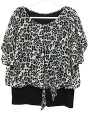 I.N. Studio Women's XL Leopard Print Top with Tie Front