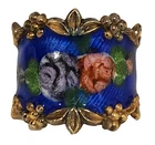 NOS Vargas Royal Blue Enamel Roses Sterling Silver Vermeil Cigar Band Ring 5