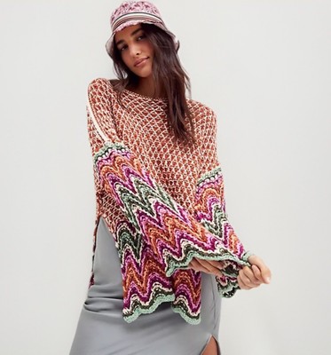 NEW FREE PEOPLE Heatwave Crochet Pullover Sweater Tunic Top X-Small XS NWT