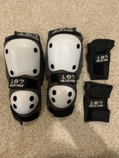 187 Killer Pads Combo Pack Padding Set Grey White Size- S/M and wrist guards