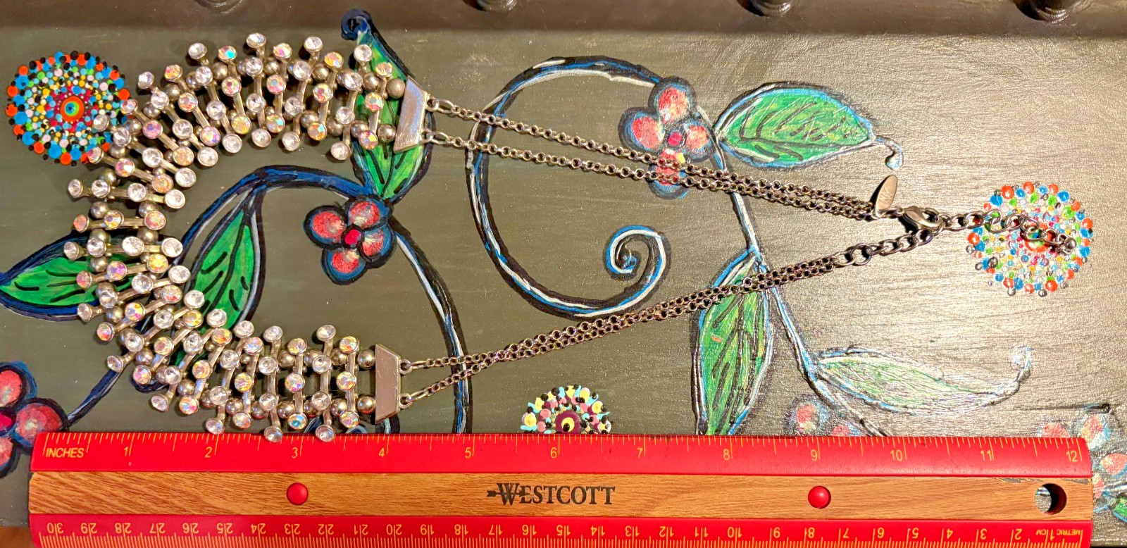 NY Rhinestone Silver Tone Statement Necklace - image 6