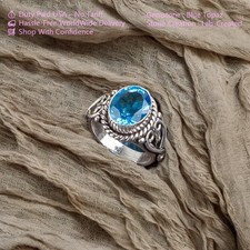 Blue Topaz Gemstone 925 Sterling Silver Ring Handmade Jewelry Ring For Gift
