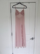 Vintage Victoria  s Secret Maxi Nightgown Small Pink Lace High Slit Low Back Y2K