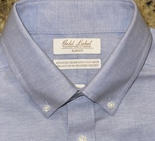 Roundtree  Yorke Gold Label Men  s Blue Oxford Slim Fit Dress Shirt 15.5x32 NWT