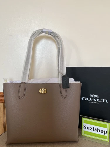 Coach Willow Tote Bag C0689 pietra scura ciottoli pelle chiusura girevole