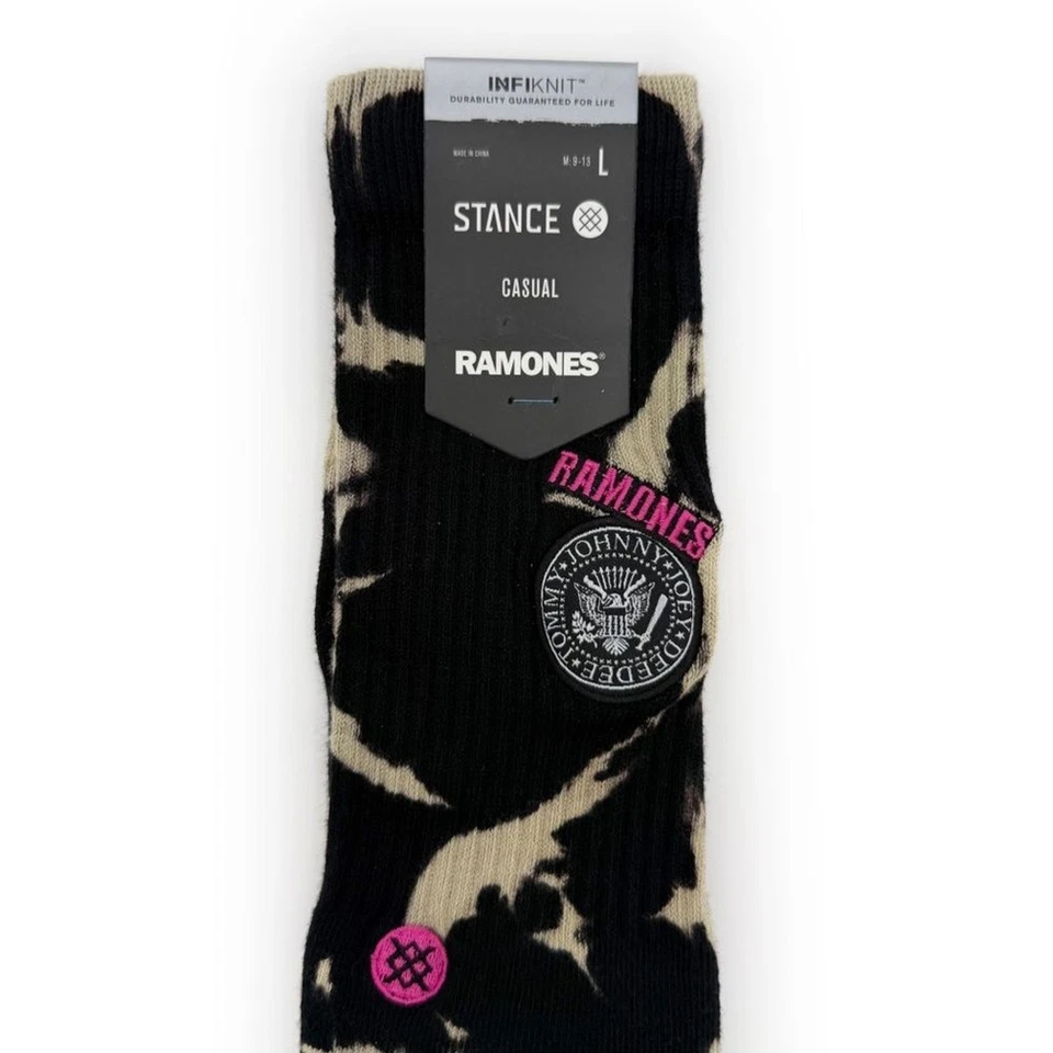 Meias masculinas Stance The Ramones 1976 Crew grande lavagem ácida tingimento preto rosa música - Imagem 3 de 4