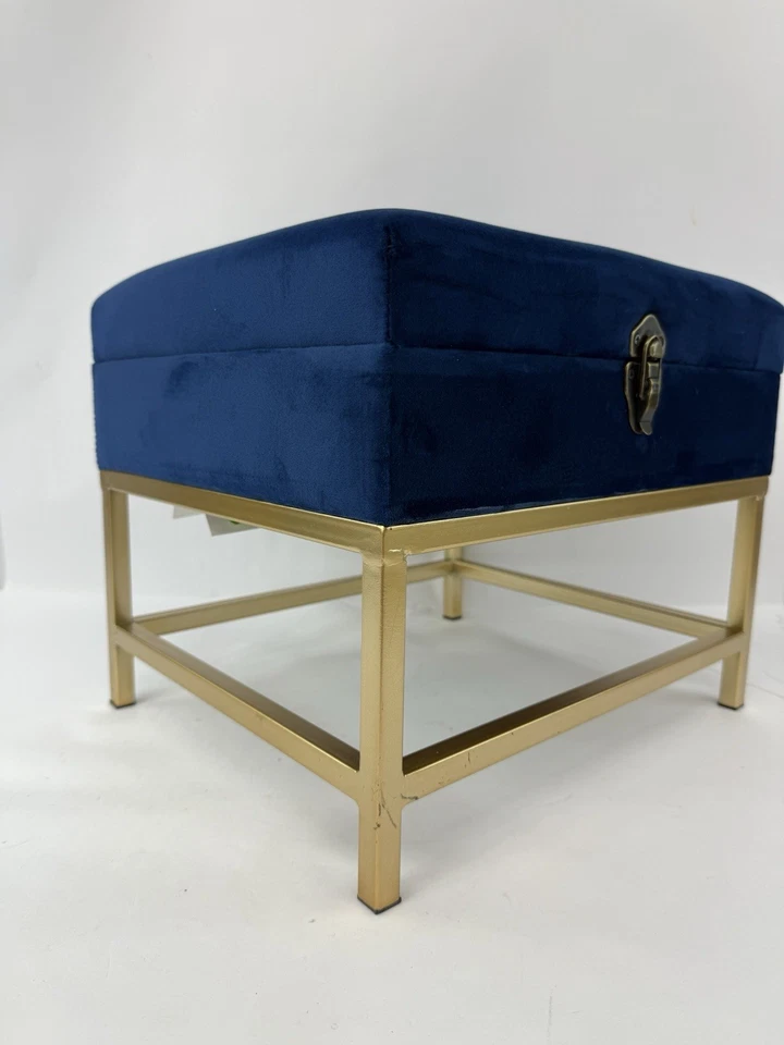 Baxton Studio Aliana Navy Blue Fabric and Gold Finished Metal Ottoman - Image 3 of 4
