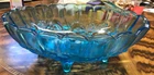 A Vintage Indiana Glass Harvest Blue Carnival Glass Footed Oval Fruit Bowl 8x12