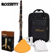 Rossetti 1150-CL Bb Clarinet Wood Grain Black w/ Mouthpiece, Case, 10PK Reeds