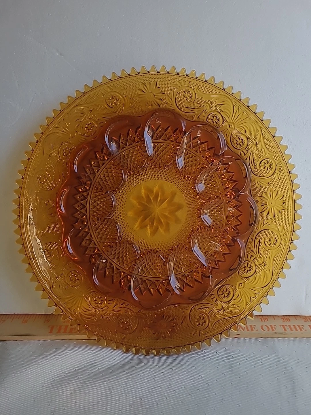 Tiara Indiana Glass Amber Deviled Egg Server Plate Vintage 12”
