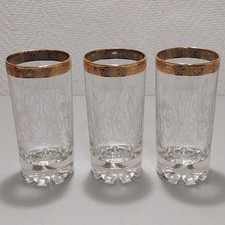 3 x Longdrinkglas mit breitem Goldrand und Reliefmuster je 368gramm Höhe 14cm