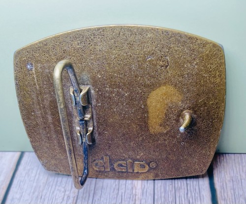 Vtg Belt Buckle Hensley Industries 1983 BTS Solid Brass Leather Front USA Made - Picture 2 of 5