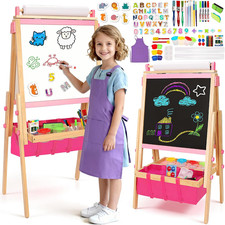 Wood Easel for Kids, All-In-One Adjustable Art Easel with Supplies