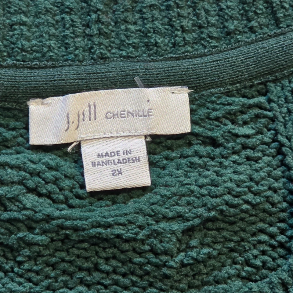 Suéter Jill Mujer Talla 2X Verde Chenilla Tejido con Cable Manga Larga Informal Top Foto 3 de 4