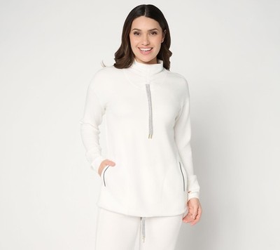SUNNYLiFE Women's Top Sz XS ScubaLuxe Ruched Mock Neck w Pockets White A675724