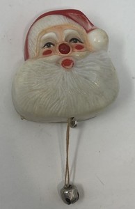 VTG LIGHT UP NOSE CHRISTMAS SANTA CLAUS PIN BROOCH COMPLETE WORKING 60’s MCM