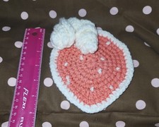 Crochet Pink Strawberry Coasters Homemade Set Of 6 100 Acrylic Red Heart Yarn