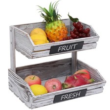 2 Tier Wooden Fruit Basket Large Countertop Organizer Storage Display Rack