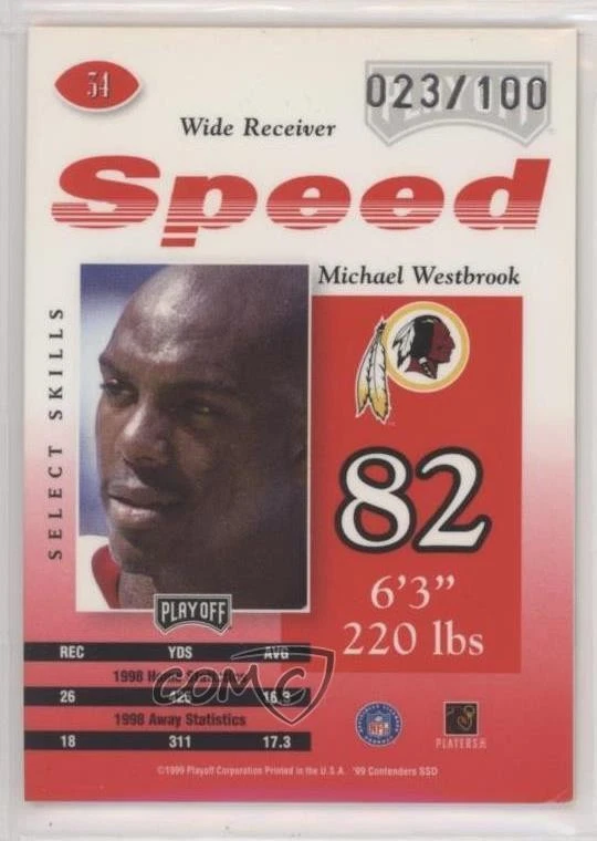 1999 Playoff Contenders SSD Speed Red /100 Michael Westbrook #34 - Image 2 of 2