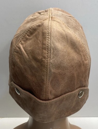 Vintage NOS Leather Motorcycle Pilot Skull Cap hat Adjustable Strap LARGE - Picture 3 of 8