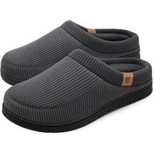 VeraCosy Mens Size 11/12 Gray Corduroy Moccasin Memory Foam House Slippers