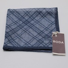 Roda NWT 100 Cotton Pocket Square In Shades of Blue Plaid Made in Italy