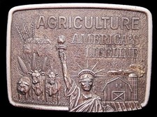 II09170 VINTAGE 1970s AGRICULTURE AMERICA'S LIFELINE STATUE OF LIBERTY BUCKLE
